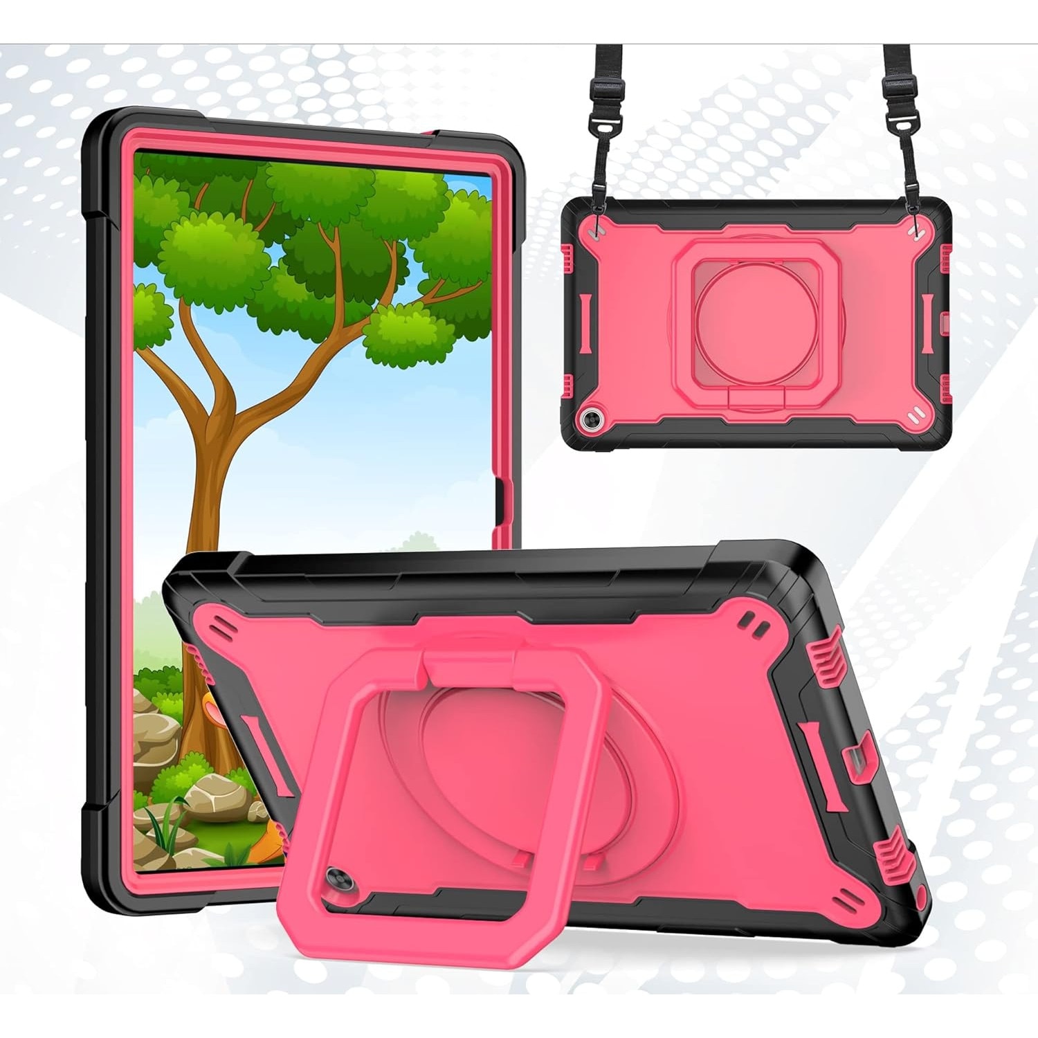 Husa premium Sigloo pentru Apple iPad 9th/8th/7th Gen (2021/2020/2019), 10.2'', Protectie Completa, Stand rotativ, Curea Umar, Anti-Soc, Rosu cu Negru