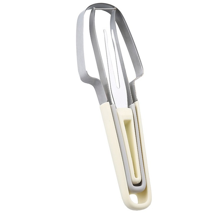 Accesoriu pentru Decojire Pepene By Fitilomania, Legume si Fructe, Multifunctional, cu 3 Parti, Otel Inoxidabil, Galben