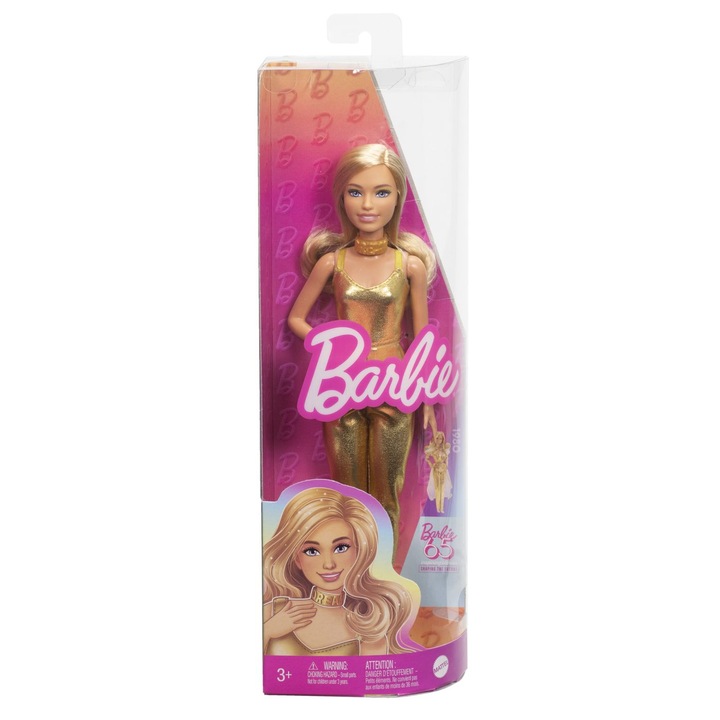 Barbie Fashionistas baba - Szőke Barbie arany overállal