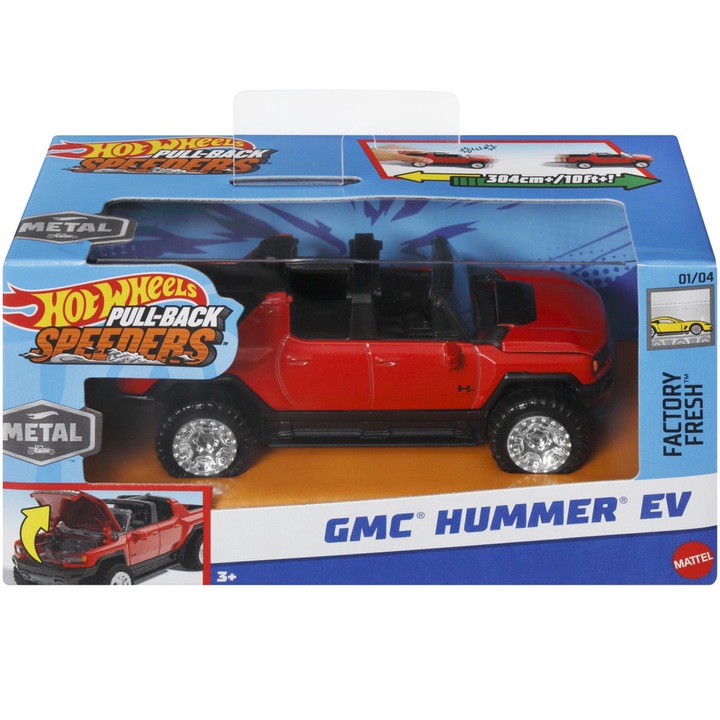 Masinuta Hot Wheels Pull-Back Speeders - Gmc Hummer Ev, 1:43