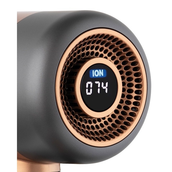 Fakir Ion Booster hajszárító, AC 2000W digitális motor, Ionizáció, Folyamatos fordulatszám állítás, 3 hőmérséklet fokozat, LCD, Hideg levegő, Diffúzor és koncentrátor mellékelve, Kábel 2,5 m, Antracit