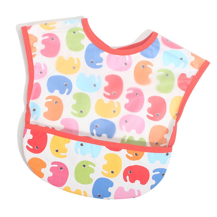 Baveta din bumbac, impermeabil, model elefant, multicolor, ajustabila, pentru bebelusi