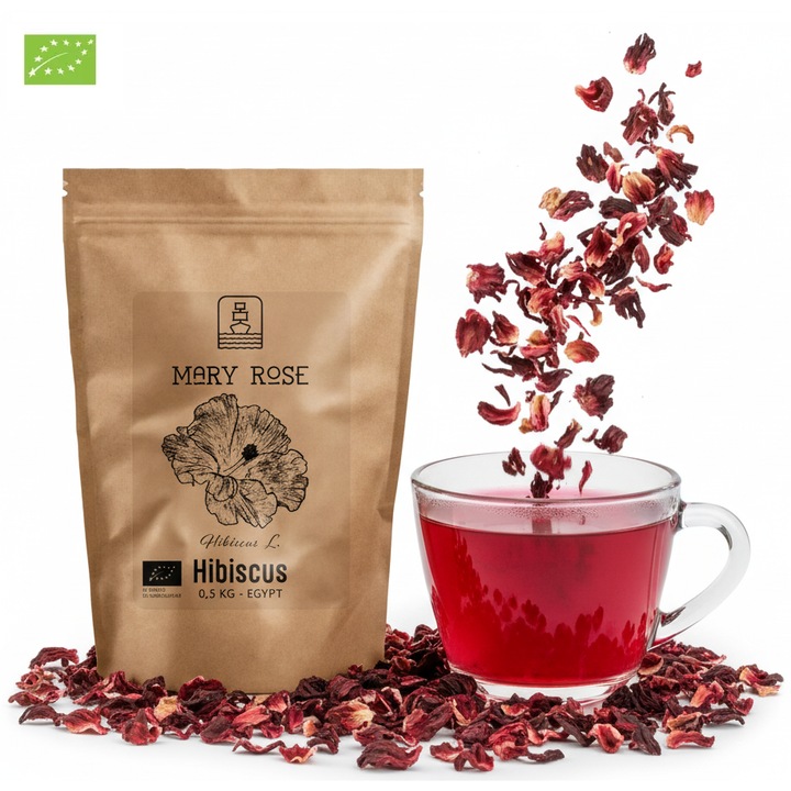Hibiscus Bio Ceai Mary Rose, Petale, Flori Natural, Antioxidanti, Vitamina C, 500g