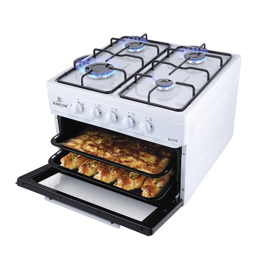 Mini-aragaz Emailat cu 4 Ochiuri GAZ NATURAL HARLEM® ELECTROSET,0,9 KW, 2X1, 5 KW, 1,9 KW,, Capacitate Cuptor 45 Litri, ALB