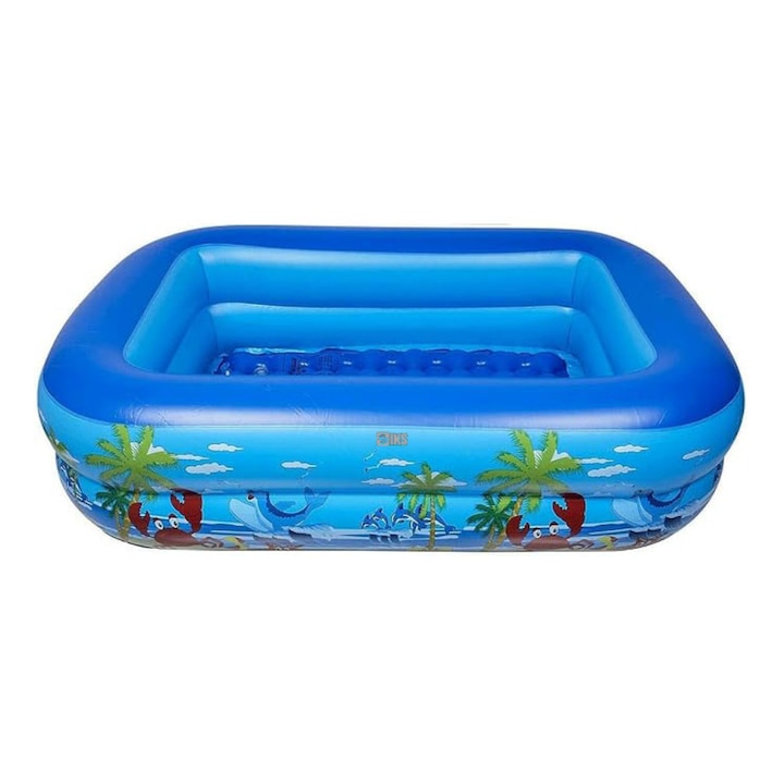 SIKS Надуваем басейн за деца на открито / SIKS Garden, с мека надуваема подова основа, размери 115 x 82 x 33 cm, 2 надуваеми ринга, правоъгълен, бърз монтаж, винил, 3+ години, JR6000, многоцветен