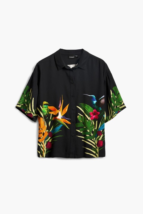 DESIGUAL, Artemisa bő fazonú ing, Zöld/Fekete/Narancssárga