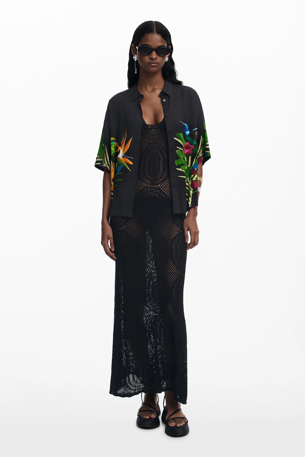 DESIGUAL, Camasa lejera Artemisa, Verde, Negru, Portocaliu, S