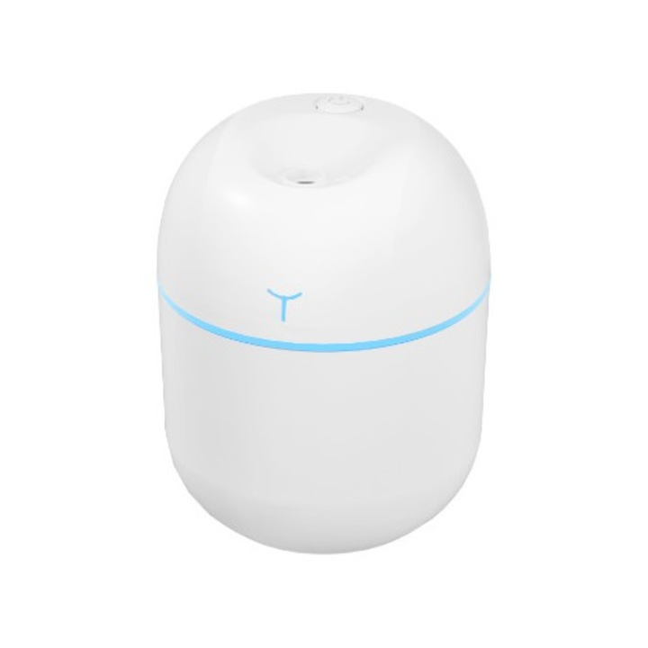 Мини преносим овлажнител, От Fitilomania, 2 режима, Ароматерапия, Безшумен, Амбиентна светлина, USB зареждане, 220 мл, 8 x 8 x 10.3 см, Бял