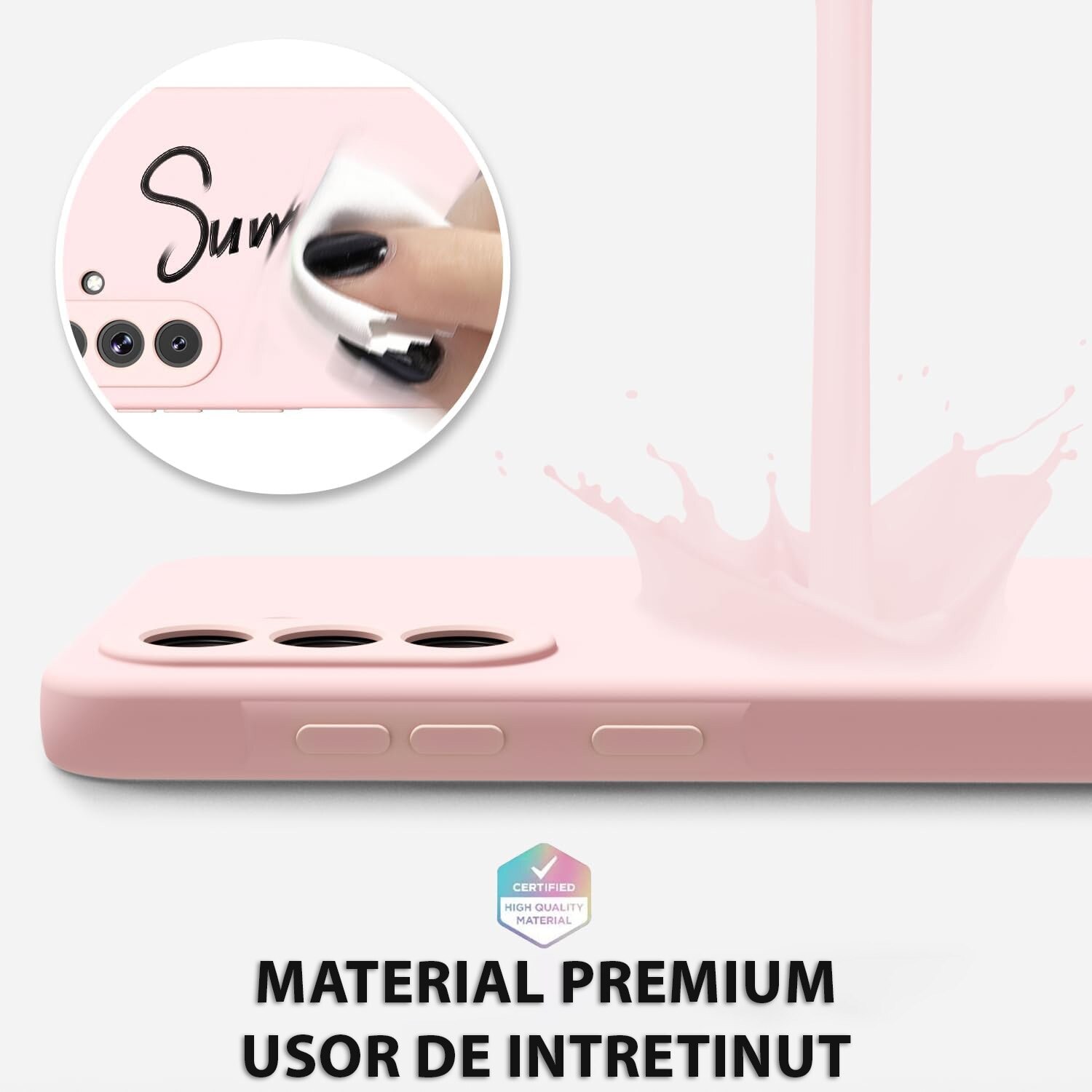 Set Husa si Folie de protectie pentru Samsung Galaxy A36 Daden® Silicon Soft, Ultra Slim, Protectie sporita, Interior de microfibra, Roz