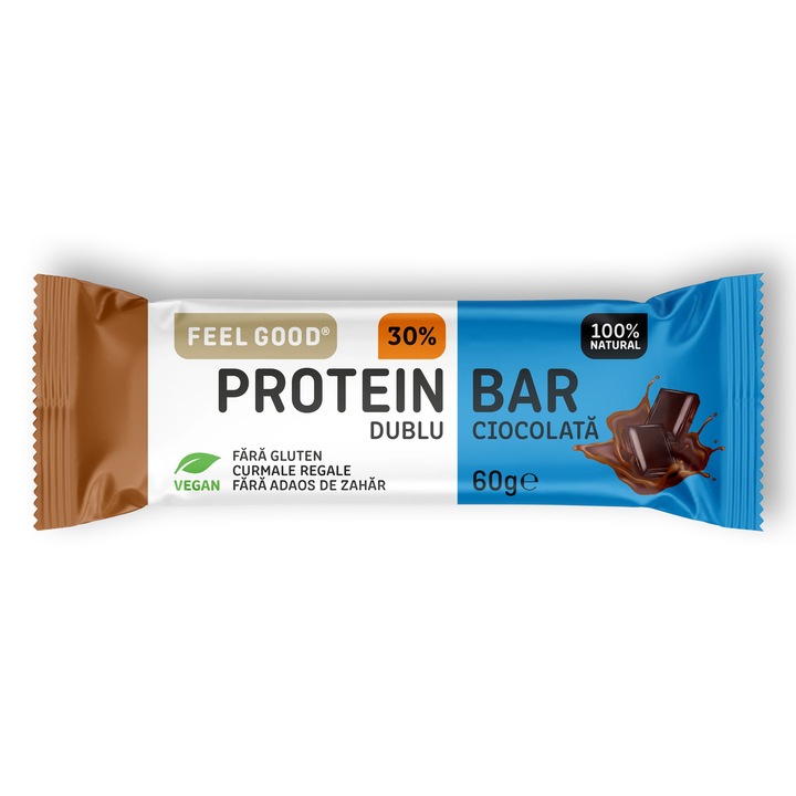 Cutie batoane proteice, Feel Good Bars, 60g x 12 buc, dublu ciocolata