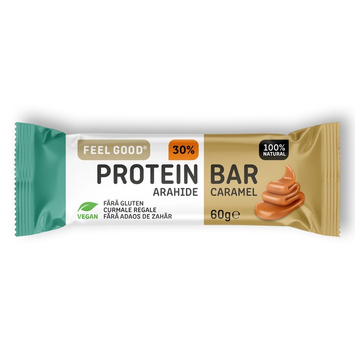 Cutie batoane proteice, Feel Good Bars, 60g x 12 buc, caramel si arahide