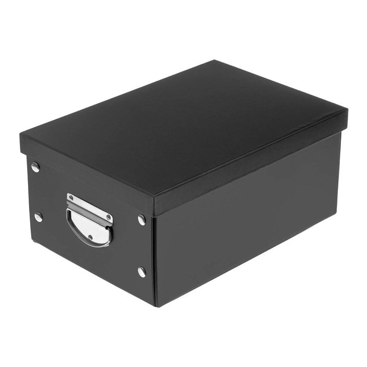 Черна сгъваема картонена кутия за съхранение с дръжки 32x22x14 см