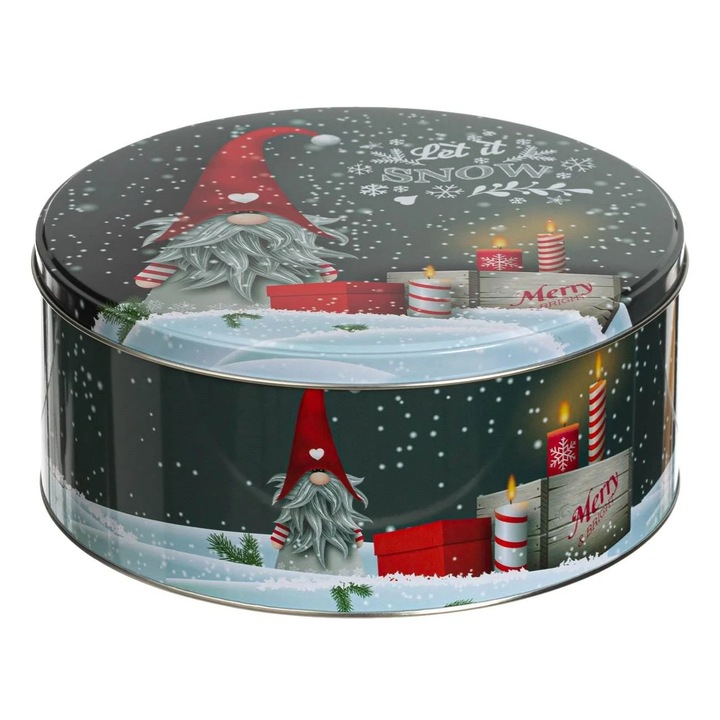 Cutie Metalica de Craciun Rotunda Gri Gnome Ø19.7x8.6cm