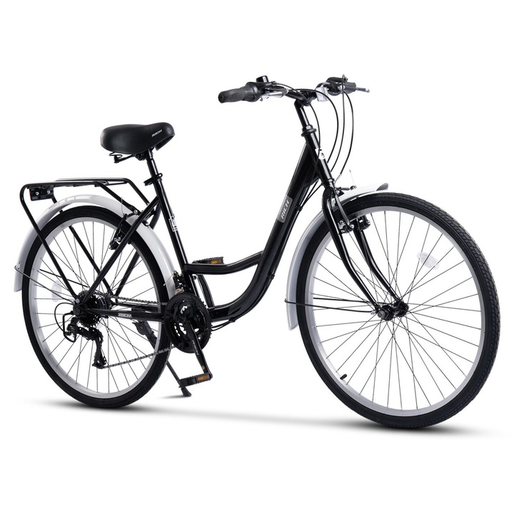 Градски велосипед Rich Alpina JSX2632, предна/задна V-Brake, джанта 26 цола, предни/задни калници, багажник, 21 скорости, черен цвят