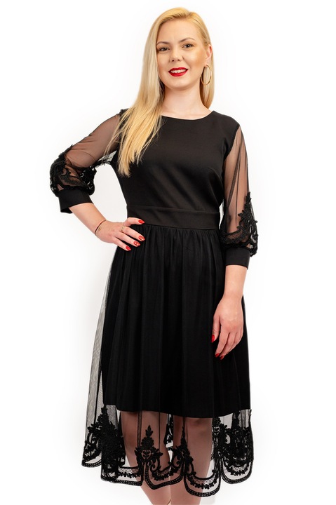 Rochie Eleganta Amy Neagra Cu Dantela, Negru