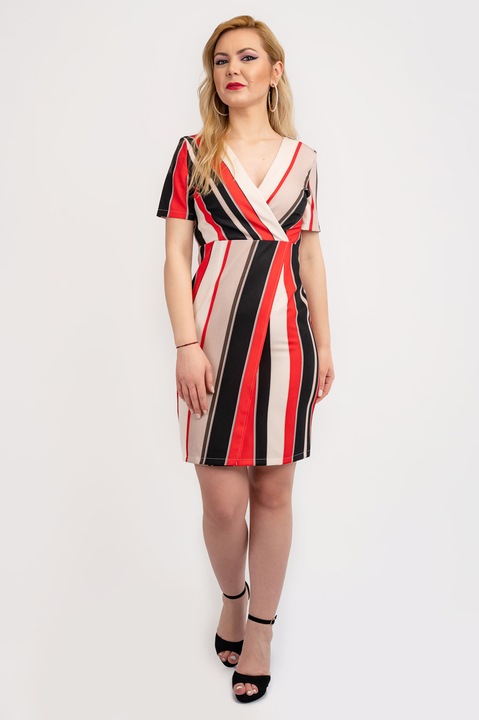 Rochie Dama Leila, Rosu/Alb/Negru