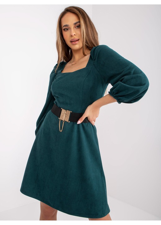 Rochie verde inchis cu centura si volane de Betty, Verde inchis