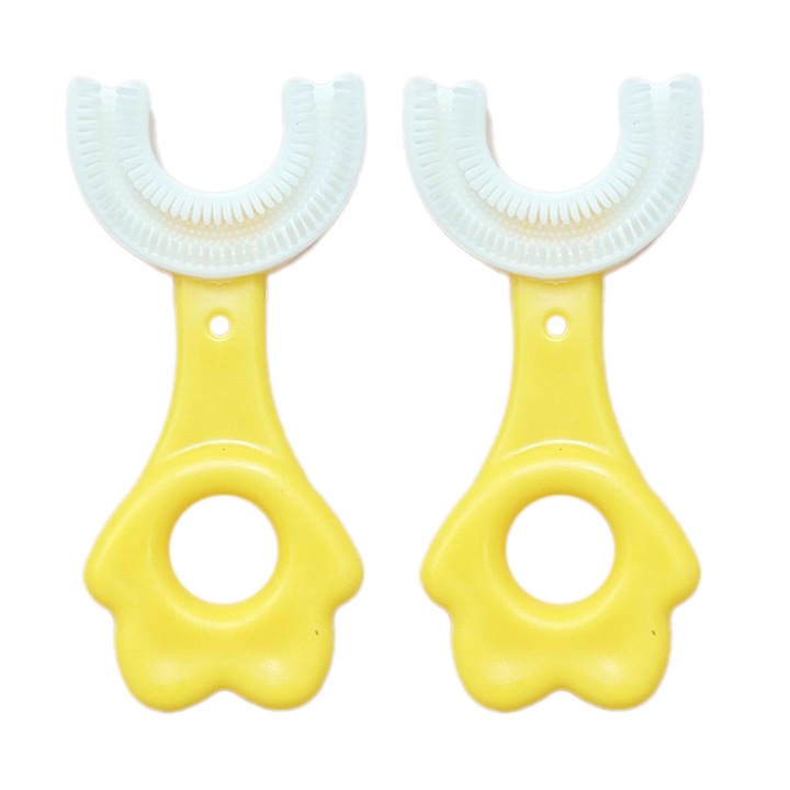 2 db gyermek fogkefe szett, U alakú kialakítás, 360 fokos tisztítás, poliészter, 2-6 éves korig