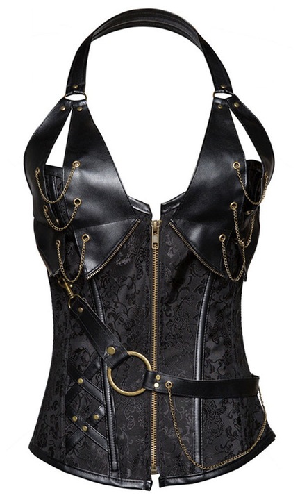 Дамски пънк корсет, иновативен дизайн, черен, XL