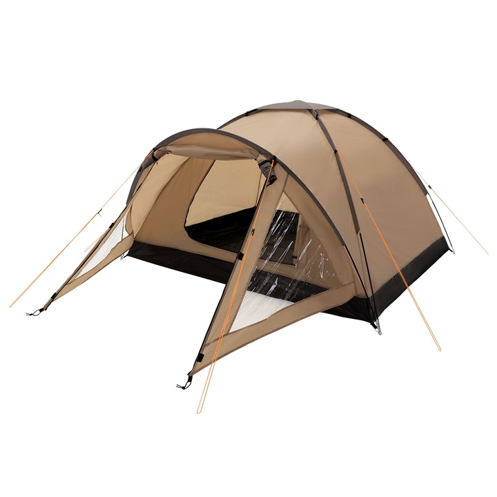 Kemping sátor 3 fő részére ECD Germany, jégkunyhó típusú, 210x180x120 cm khaki/bézs-szürke, víz- és szélálló, szúnyogháló, szállítótáska