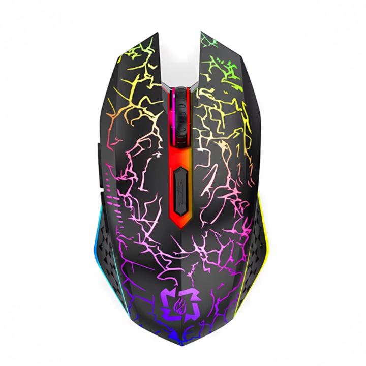 Mouse Gaming Wireless Bervolo® Spider, Dual Mode Bluetooth 5.2 & 2.4GHz, RGB, 6 Butoane Silentioase, DPI 1600, Reincarcabil Type-C, Compatibil Windows, MacOS, Linux, Ergonomic, Negru