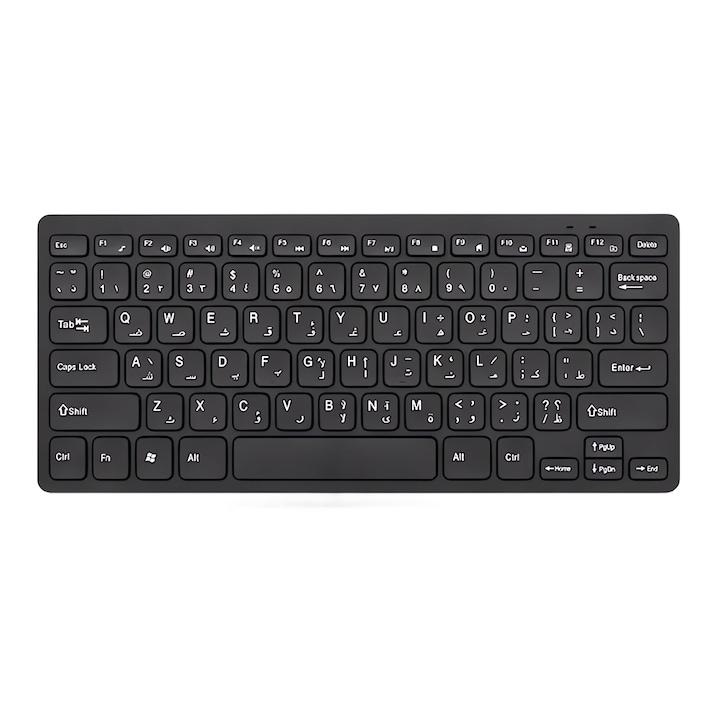 Клавиатура Bervolo Slim Keyboard, безжична, 2,4 GHz, 78 клавиша, ултракомпактна, безшумна, 16 месеца живот на батерията, USB ключ, AAA батерии, черна