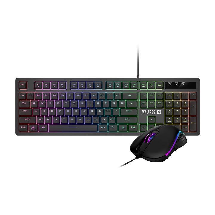 Kit gaming Gamdias Ares E3 Combo, iluminare RGB, tastatura si mouse, Negru