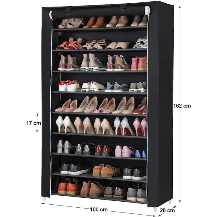 Шкаф за обувки, Songmics, P1-0024, Черен, 100x28x145 см