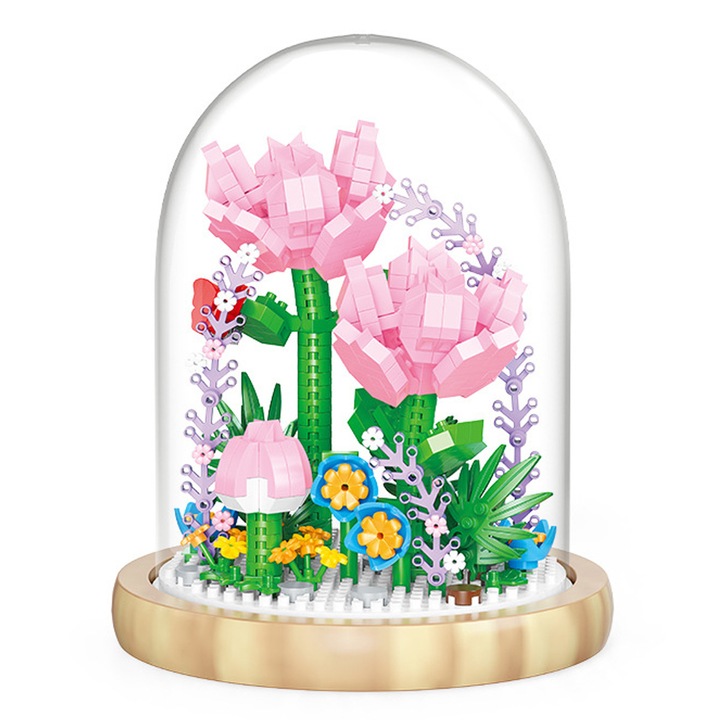Set de constructie buchet in cupola 0807BM-BST3176472-2, piese din plastic, multicolor, 13,6 x 11,6 cm