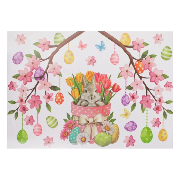 Autocolante Geam cu Model de Paste Ramuri de Migdale Iepure 30x44cm