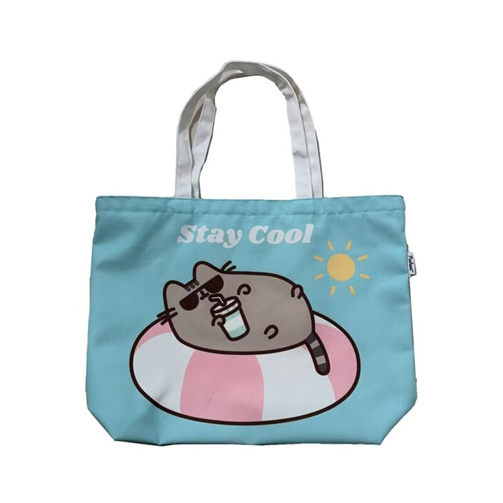 Плажна чанта, Pusheen the Cat, забавно послание Stay Cool, 35x47x13 см, многоцветна