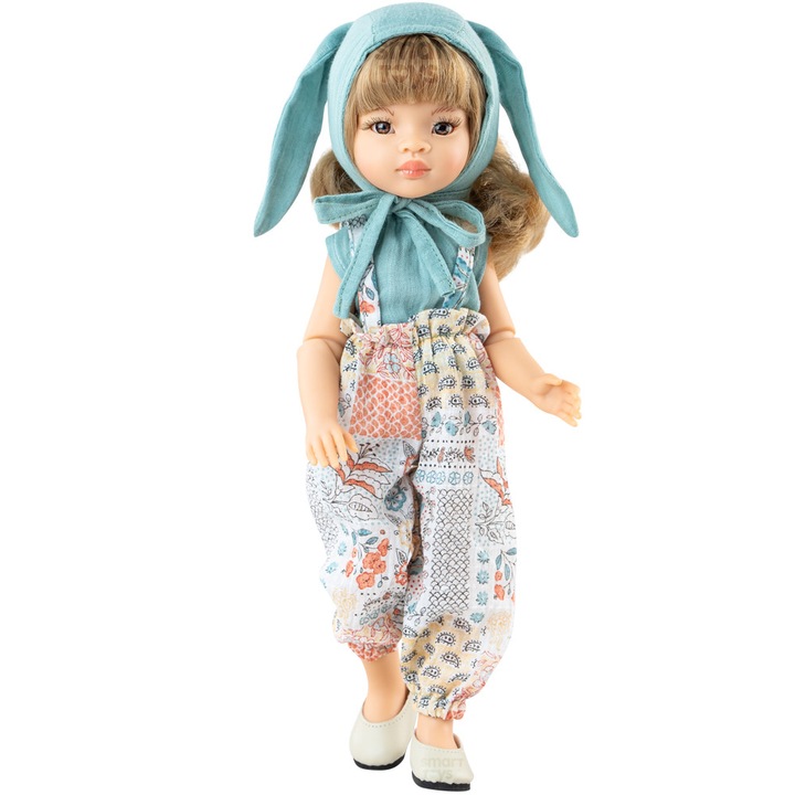 Manica baba, 32 cm, 10 ízület, nyuszi ruhában - Amigas, Paola Reina