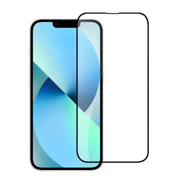 MatTech üvegfólia, Kompatibilis iPhone 13 / 13 Pro / 14 / 16e telefonnal, Ragasztó a teljes felületen, 9H védelmi technológia, Prémium Full HD tisztaság, Full Glue, Fekete élek