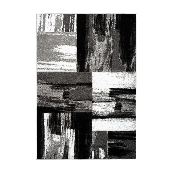 Covor Swing 100, polipropilena, forma dreptunghiulara, 160x230 cm, argintiu/negru