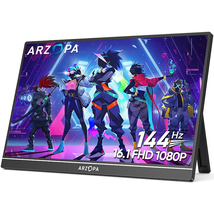 Преносим LED монитор Arzopa Z1FC-сребристосив, 16.1", 144 HZ, 1920x1080, IPS, сребристосив