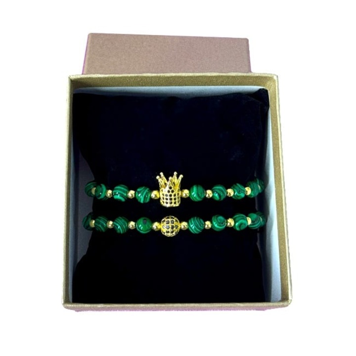 Set Royal Green, doua bratari unisex, din otel inoxidabil si malachit, Verde, Velve