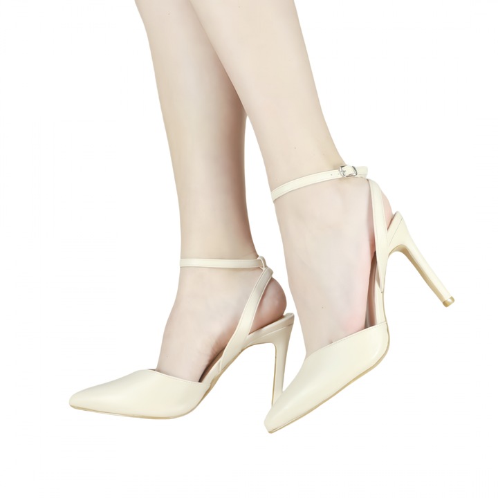 Pantofi slingback stiletto, piele ecologica, K-23, bej, 37