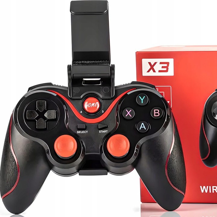 GamePad pentru telefoane, wireless Gen Game C6, Bluetooth, suport telefon, 15x11x12cm, negru-rosu, set complet