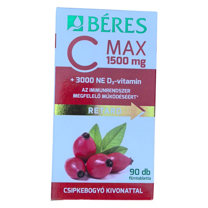 Béres C Max 1500 mg + Vitamina D3 3000 UI cu extract de macese – 90 comprimate filmate