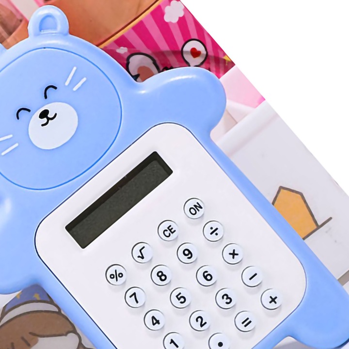 Calculator mini portabil ursulet, 8 cifre, roz