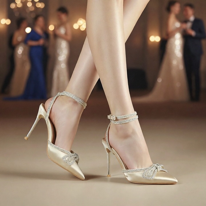 Pantofi decupati cu aspect satin si toc stiletto K-26bej 115863, Bej