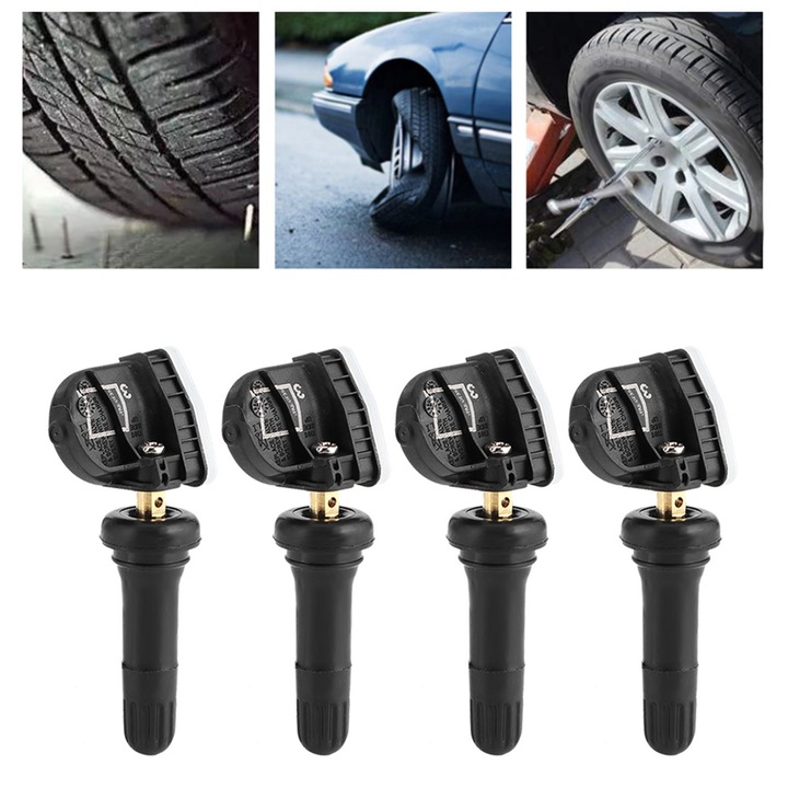 Set 4 senzori presiune anvelope, Dussdote, previn scurgerile, economisesc combustibil, cupru/cauciuc, negru