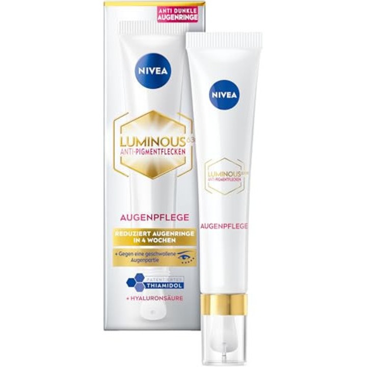 Nivea Luminous Eye Cream 630, 15 ml - Грижа за очите против пигментации - Крем против стареене за тъмни кръгове - С тиамидол, хиалуронова киселина и кофеин