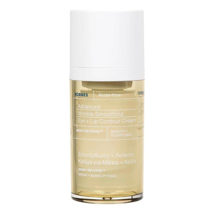 Crema Contur Ochi Si Buze - Korres White Pine - Netezitoare Pentru Contur Ochi Si Buze, Hidratanta, Pentru Tenul In Postmenopauza, Vegana, 15 Ml