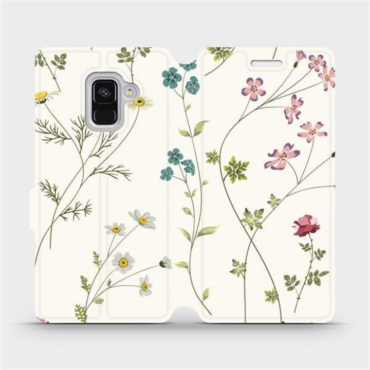 Husa flip Mobiwear pentru Samsung Galaxy A8 2018, design cu flori, rezistenta la socuri si zgarieturi, bej