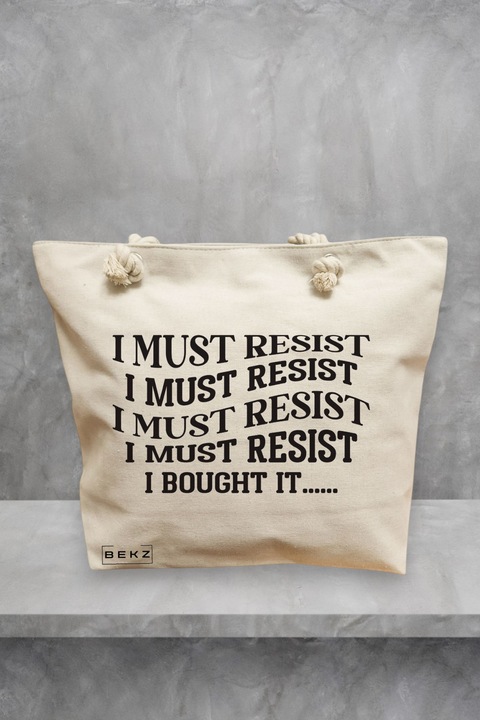 Geanta de plaja, model I must restist, 40x51 cm, Crem, BEKZ®