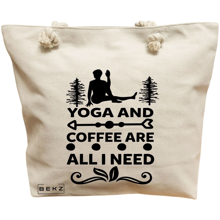 Vászon tote táska nőknek, Jógára és kávéra van szükségem, 40x51 cm, fehér, BEKZ