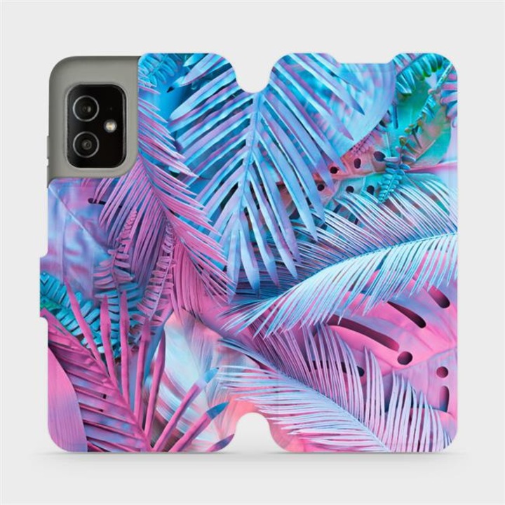 Mobiwear flip cover за Asus Zenfone 8, лилав с флорални мотиви, устойчив на удари и надраскване