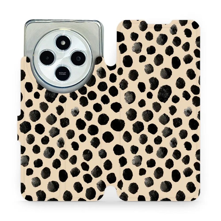 Mobiwear flip tok Xiaomi Redmi 14C / Poco C75 telefonhoz, elegáns kivitel, ütés- és karcálló, bézs