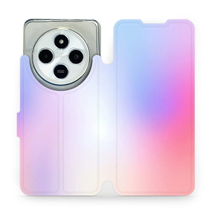 Mobiwear flip tok Xiaomi Redmi 14C / Poco C75 telefonhoz, absztrakt dizájn, sokszínű, ökológiai bőr anyag